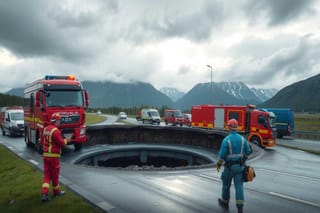 Norvegia: una voragine sull'autostrada E6 mette alla prova i soccorritori